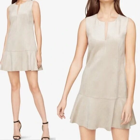 BCBGMAXAZRIA Dress Faux Suede  M Tan Adelene Sheath Sleeveless - Picture 1 of 12